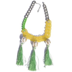 Collier grosse chaine et pompons kitch fluo