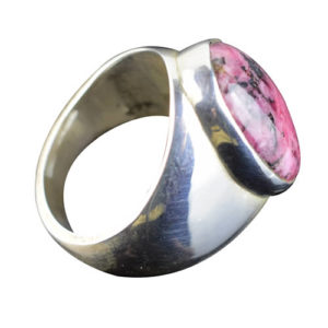 Chevalière argent massif femme pierre couleur rose