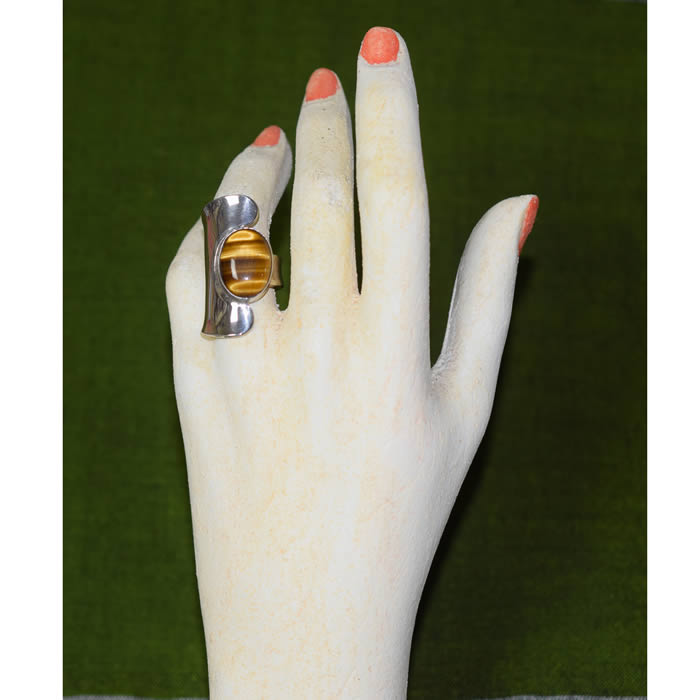 Bague œil De Tigre En Argent 925 - Design Vintage Floral, Taille Réglable - Pierre 5,3 Mm - Cadeau Femme