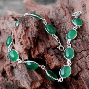 pierres cabochons agate verte argent massif bracelet